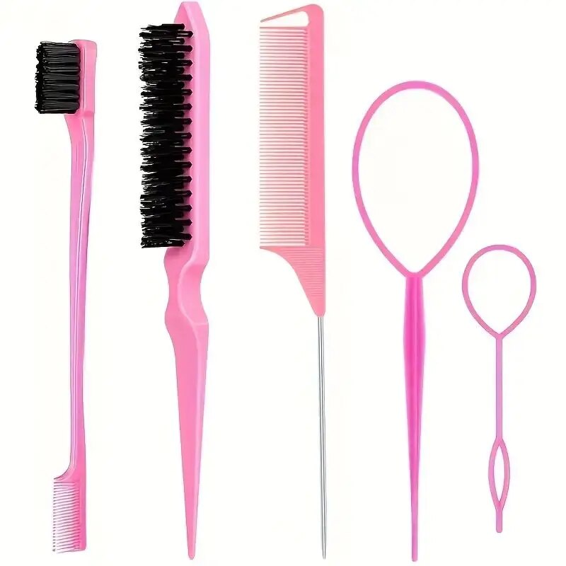 Group Head Brush - 先のとがったくしを備えた理髪ツール,2つのヘッド,眉毛のブラシ,3列,サロンアクセサリー,5個