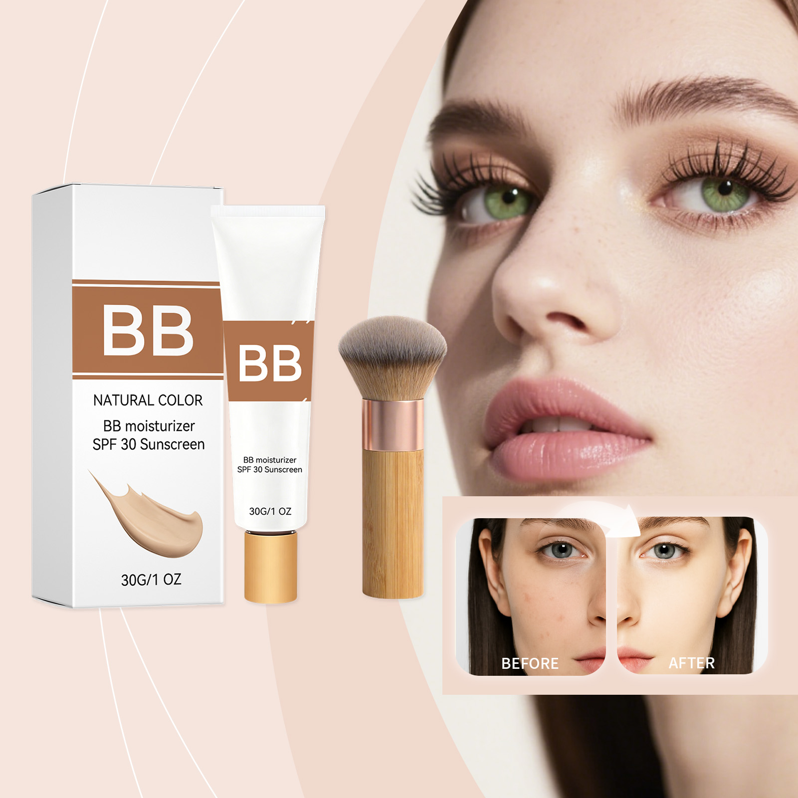 SPF30配合の色付き保湿BBクリーム、ヒアルロン酸配合で肌 - Group Head Brush のレビューと価格