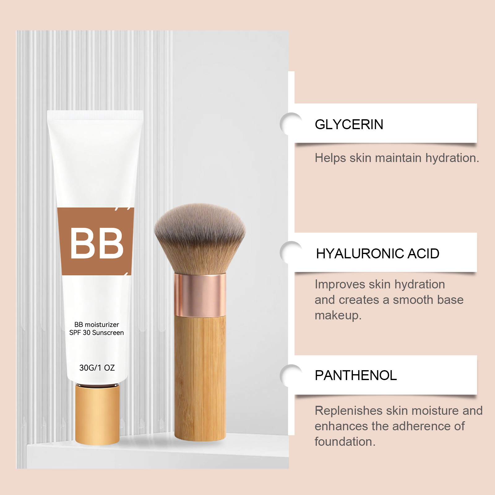 SPF30配合の色付き保湿BBクリーム、ヒアルロン酸配合で肌 - Group Head Brush のレビューと価格